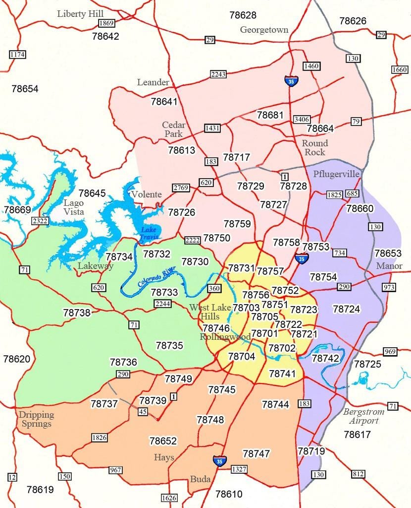 Austin Tx codi d'àrea mapa