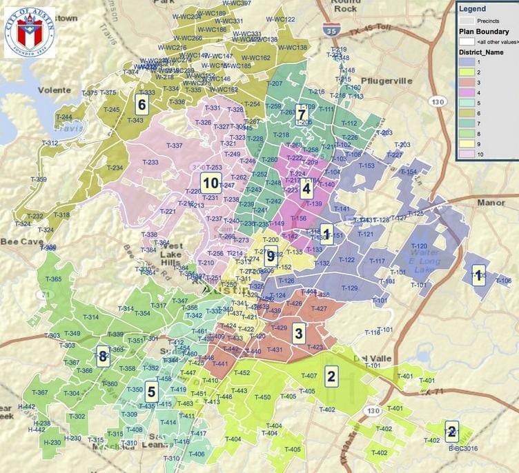 Austin Tx zonificació mapa