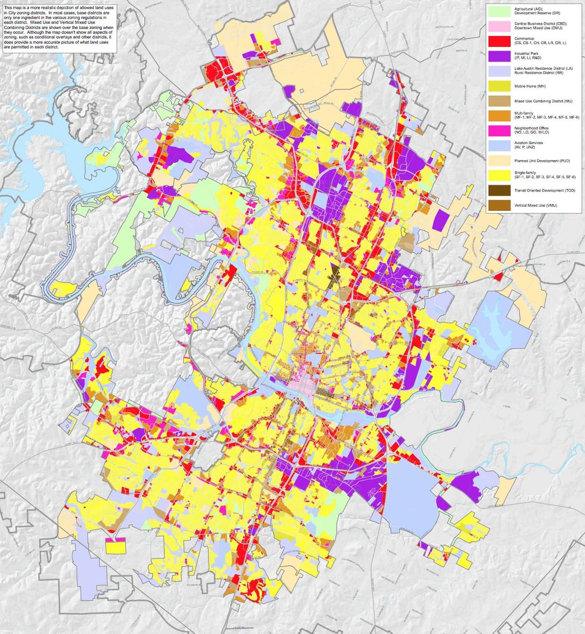 ciutat d'Austin zonificació mapa