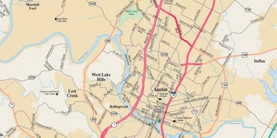 Mapa de Austin texas i ciutats properes